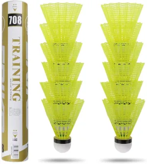 12-Pack Advanced Nylon Feather Shuttlecocks,High Speed Badminton Balls (Yellow,Nylon) with Great Stability and Durability,Indoor Outdoor Sports Hight Speed Training Badminton Birdies