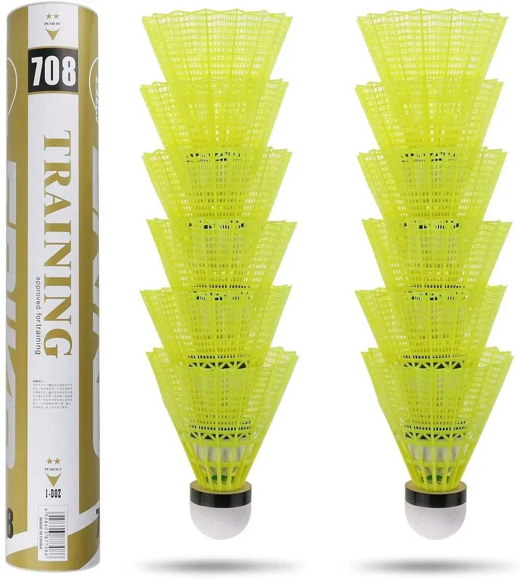 12-Pack Advanced Nylon Feather Shuttlecocks,High Speed Badminton Balls (Yellow,Nylon) with Great Stability and Durability,Indoor Outdoor Sports Hight Speed Training Badminton Birdies