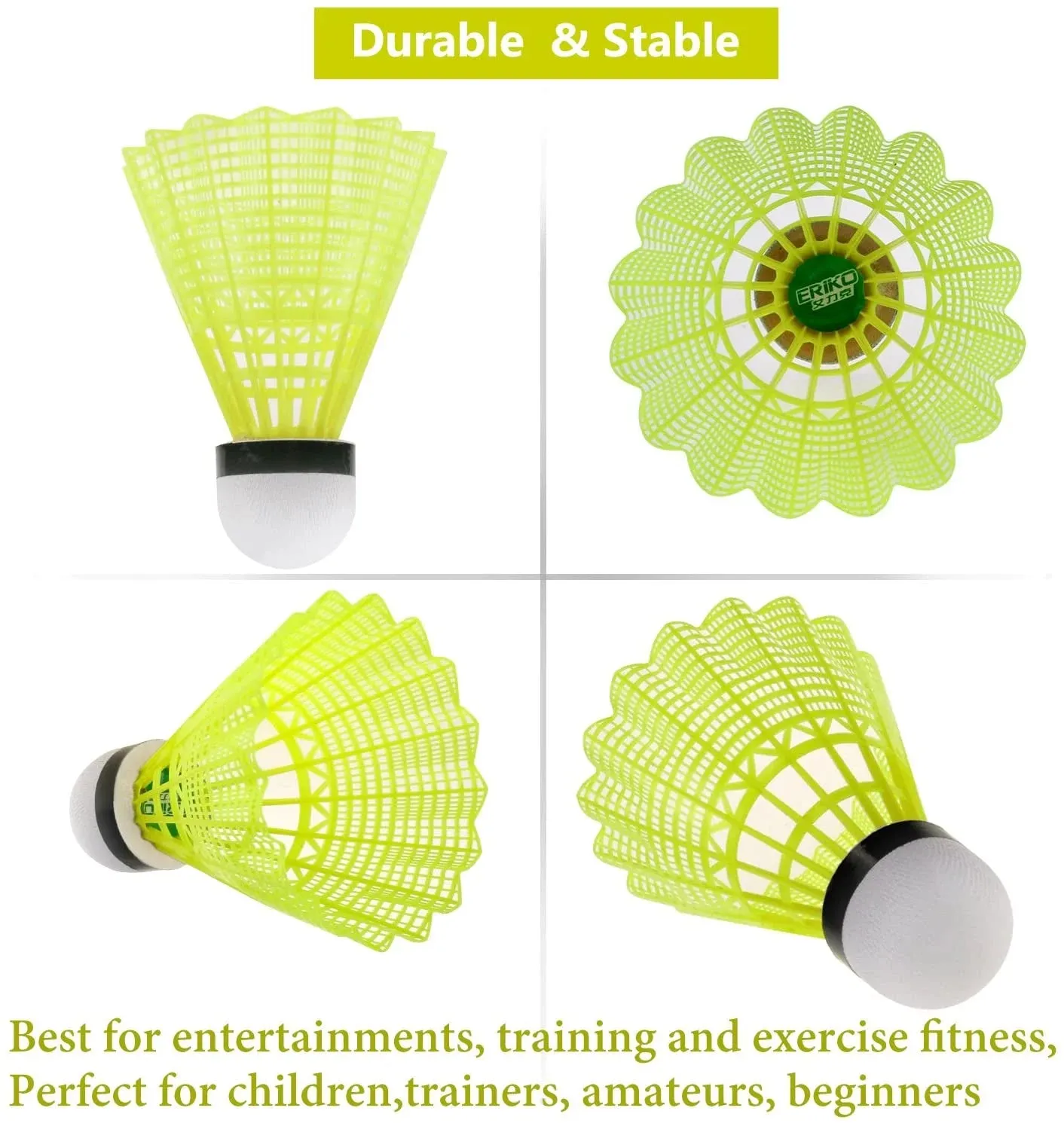 12-Pack Advanced Nylon Feather Shuttlecocks,High Speed Badminton Balls (Yellow,Nylon) with Great Stability and Durability,Indoor Outdoor Sports Hight Speed Training Badminton Birdies