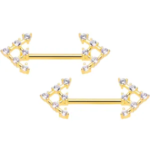 14 Gauge 9/16 Clear Gem Gold Tone Arrow Barbell Nipple Ring Set