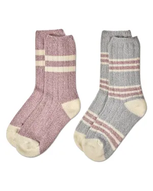 2 Pair Women's Ribbed Stripe Buttersoft Crew Socks
