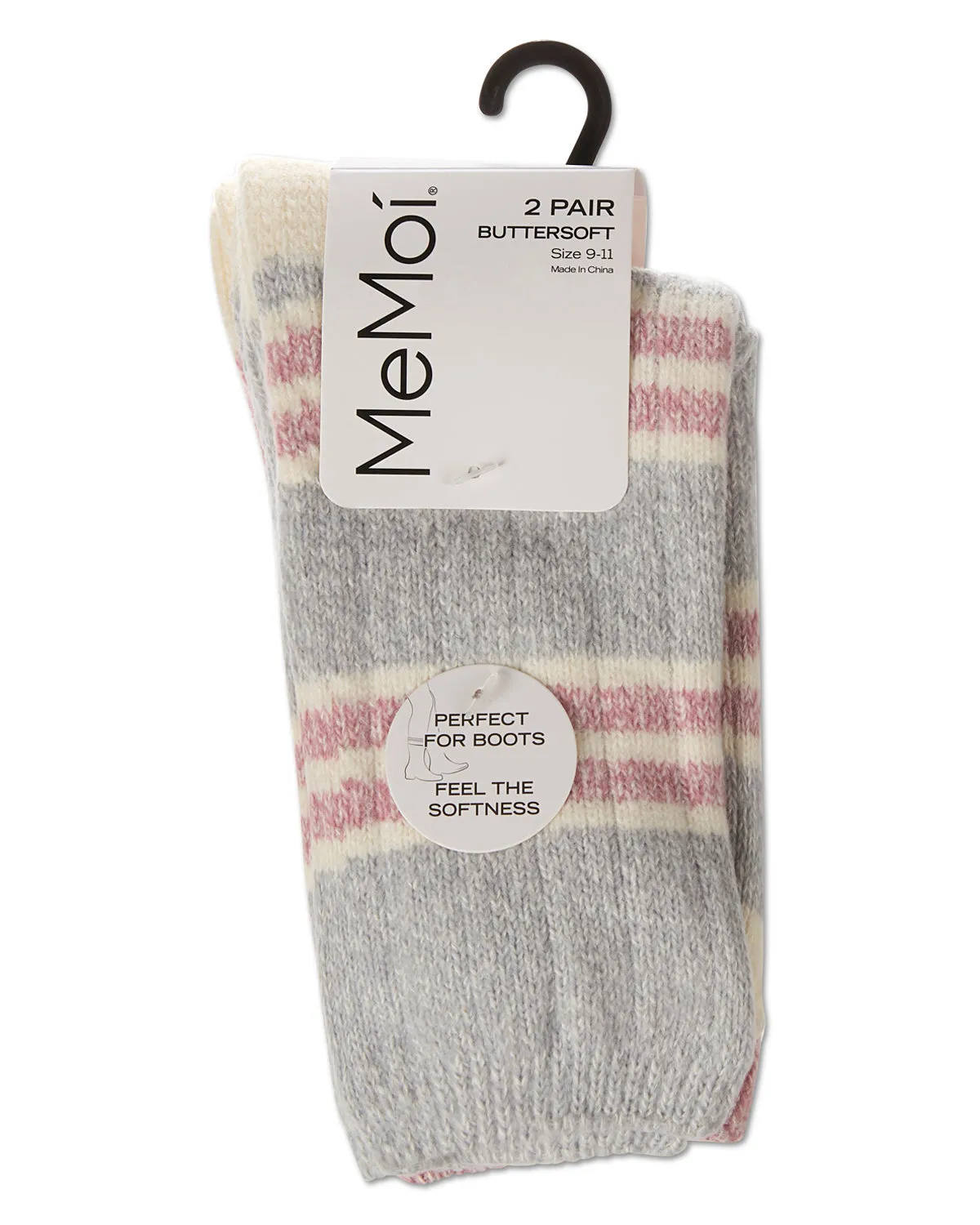2 Pair Women's Ribbed Stripe Buttersoft Crew Socks