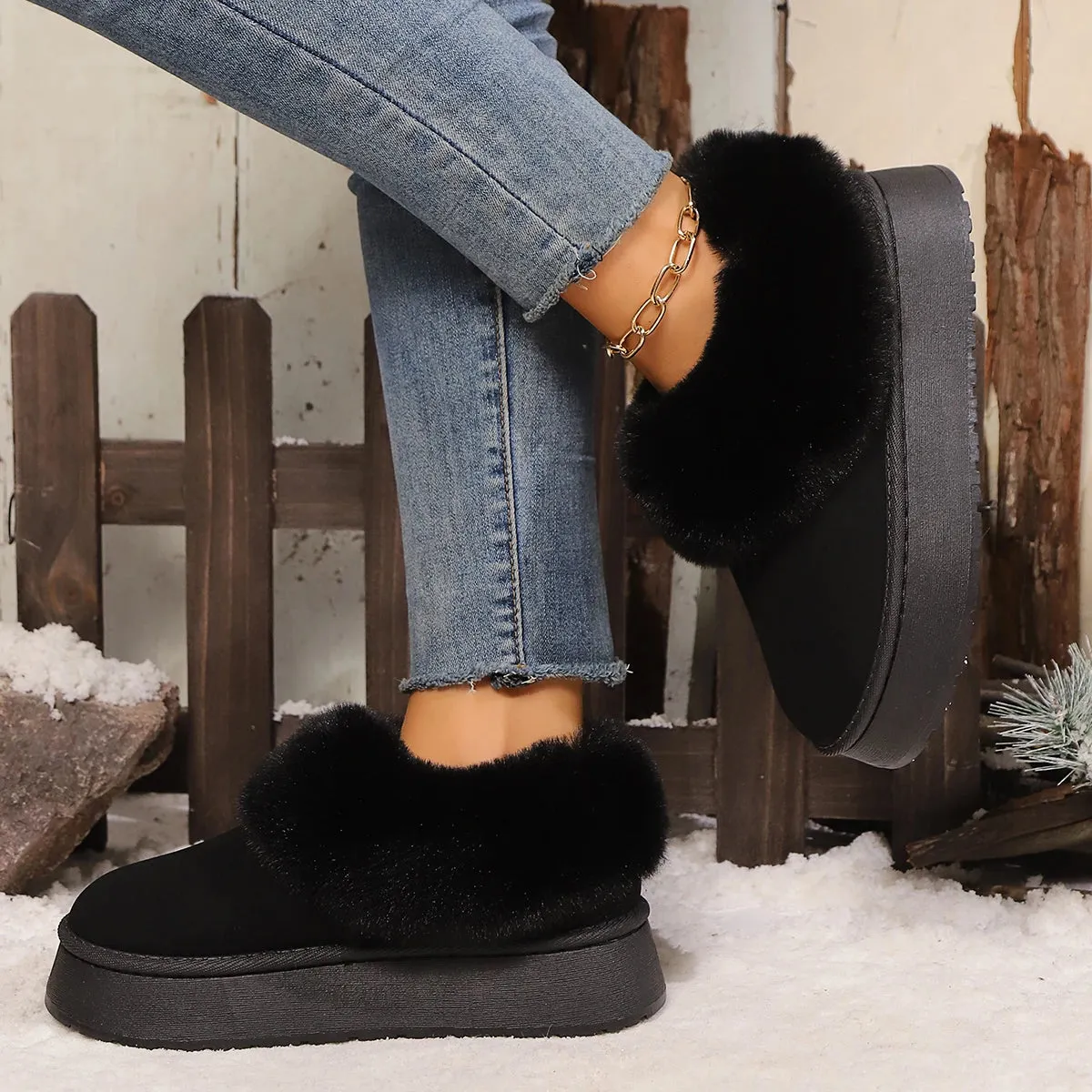2024 New Warm Boots Women Winter Flats Shoes Short Plush Fur Ankle Snow Boots Casual Shoes Sport Suede Motorcycle Botas