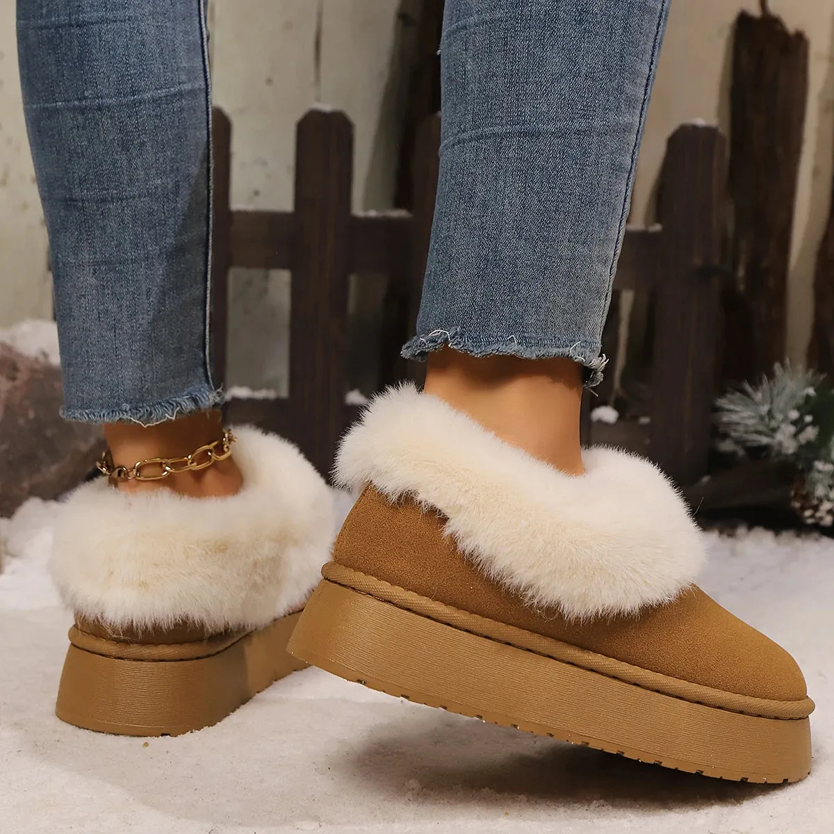 2024 New Warm Boots Women Winter Flats Shoes Short Plush Fur Ankle Snow Boots Casual Shoes Sport Suede Motorcycle Botas