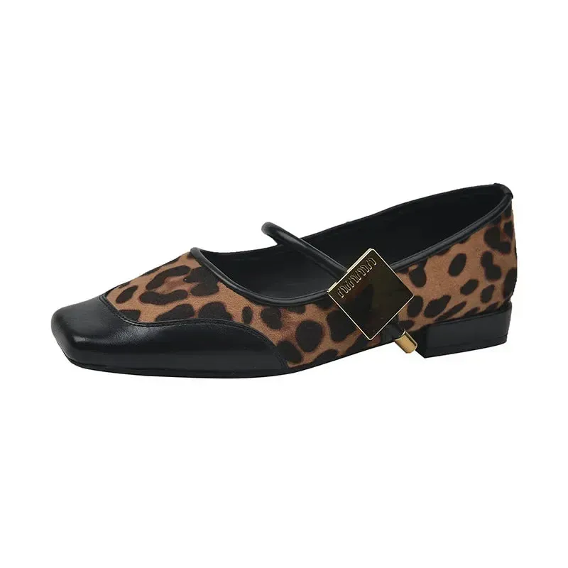 2025 Autumn Fashion Women's Flats – Square Toe Leopard Print Casual Mary Jane Shoes
