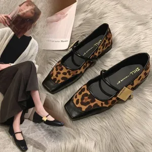 2025 Autumn Fashion Women's Flats – Square Toe Leopard Print Casual Mary Jane Shoes