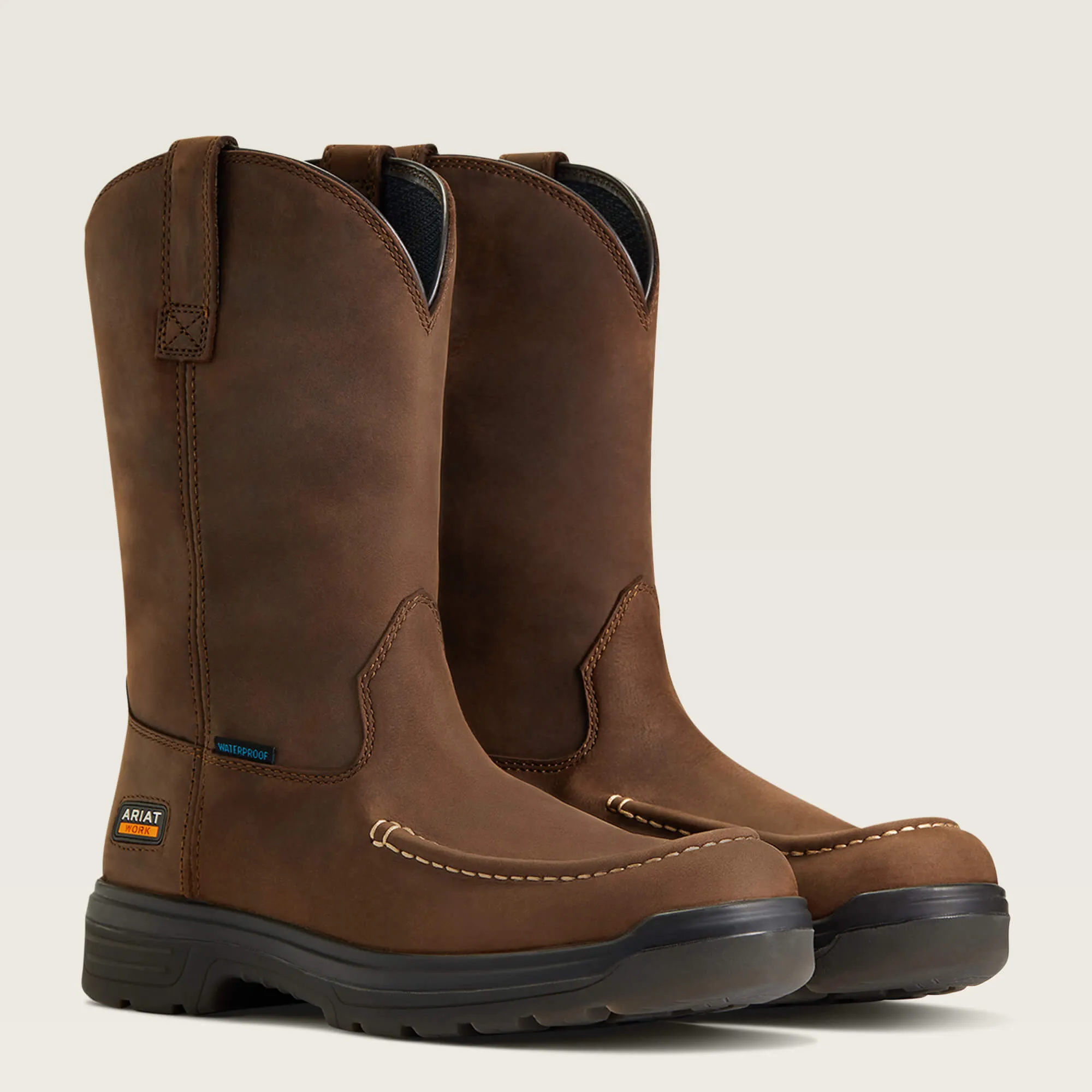 Ariat Men's Turbo Moc Toe Waterproof Western Work Boot - Mocha - 10040397