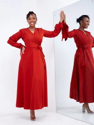 Asali Maxi Wrap Dress - Fire Brown