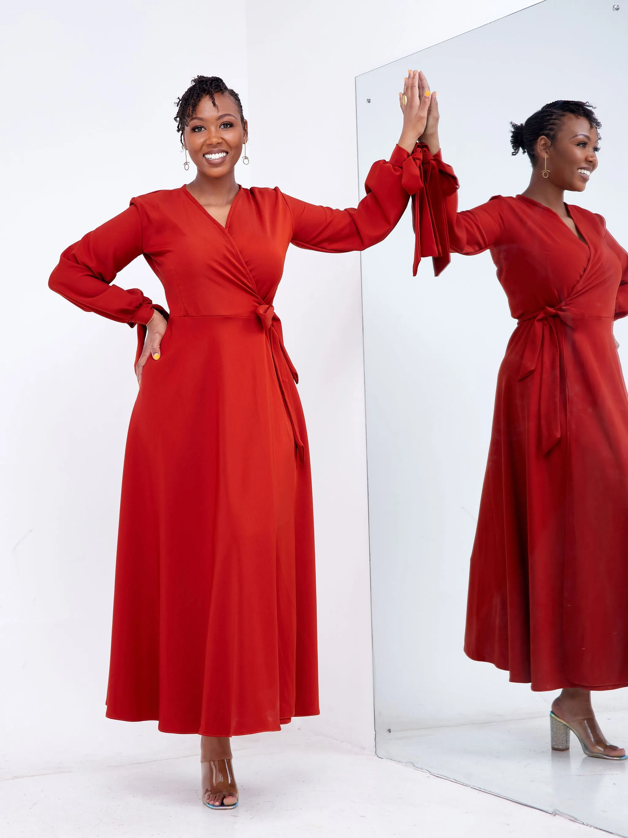 Asali Maxi Wrap Dress - Fire Brown