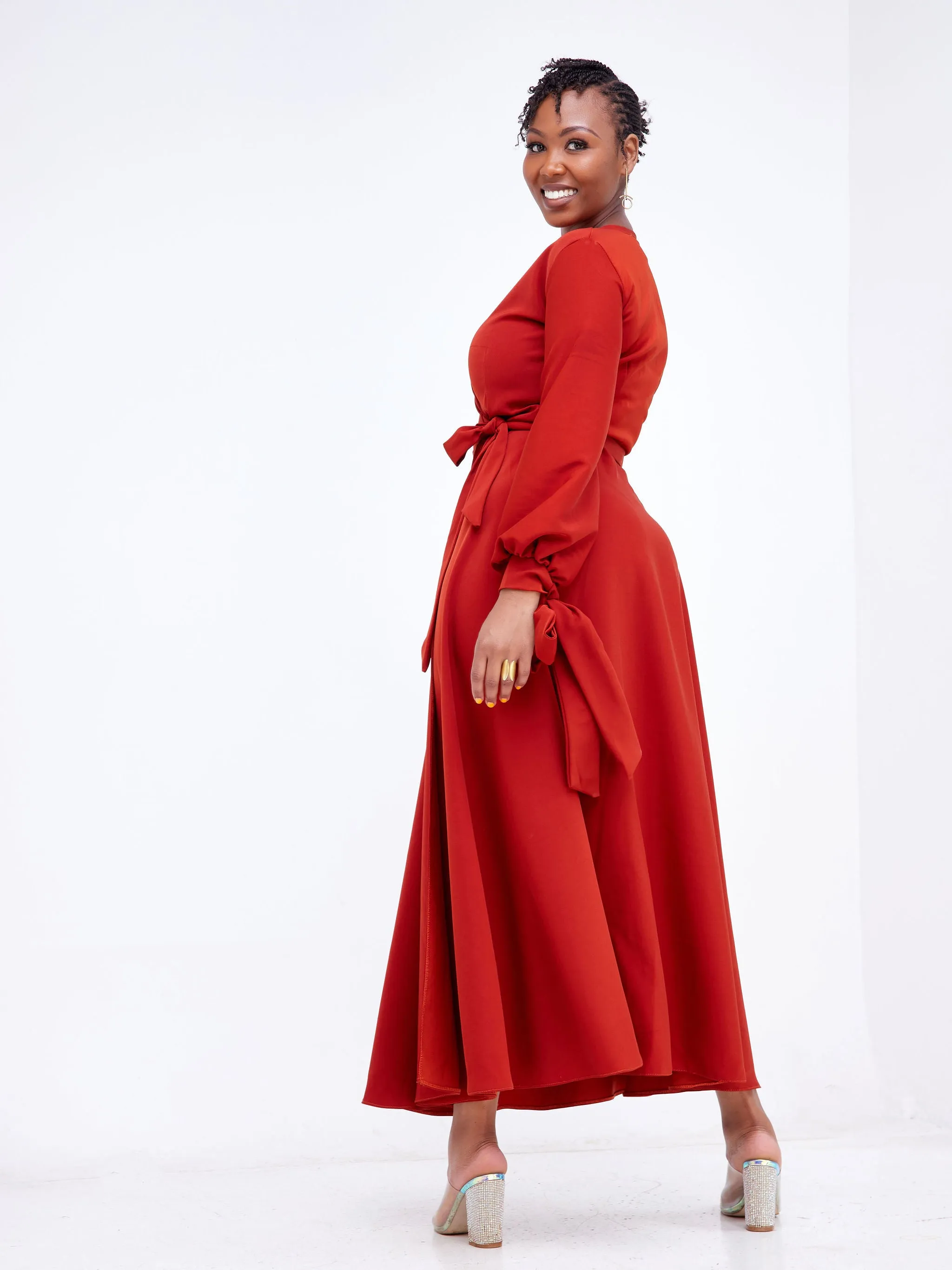 Asali Maxi Wrap Dress - Fire Brown