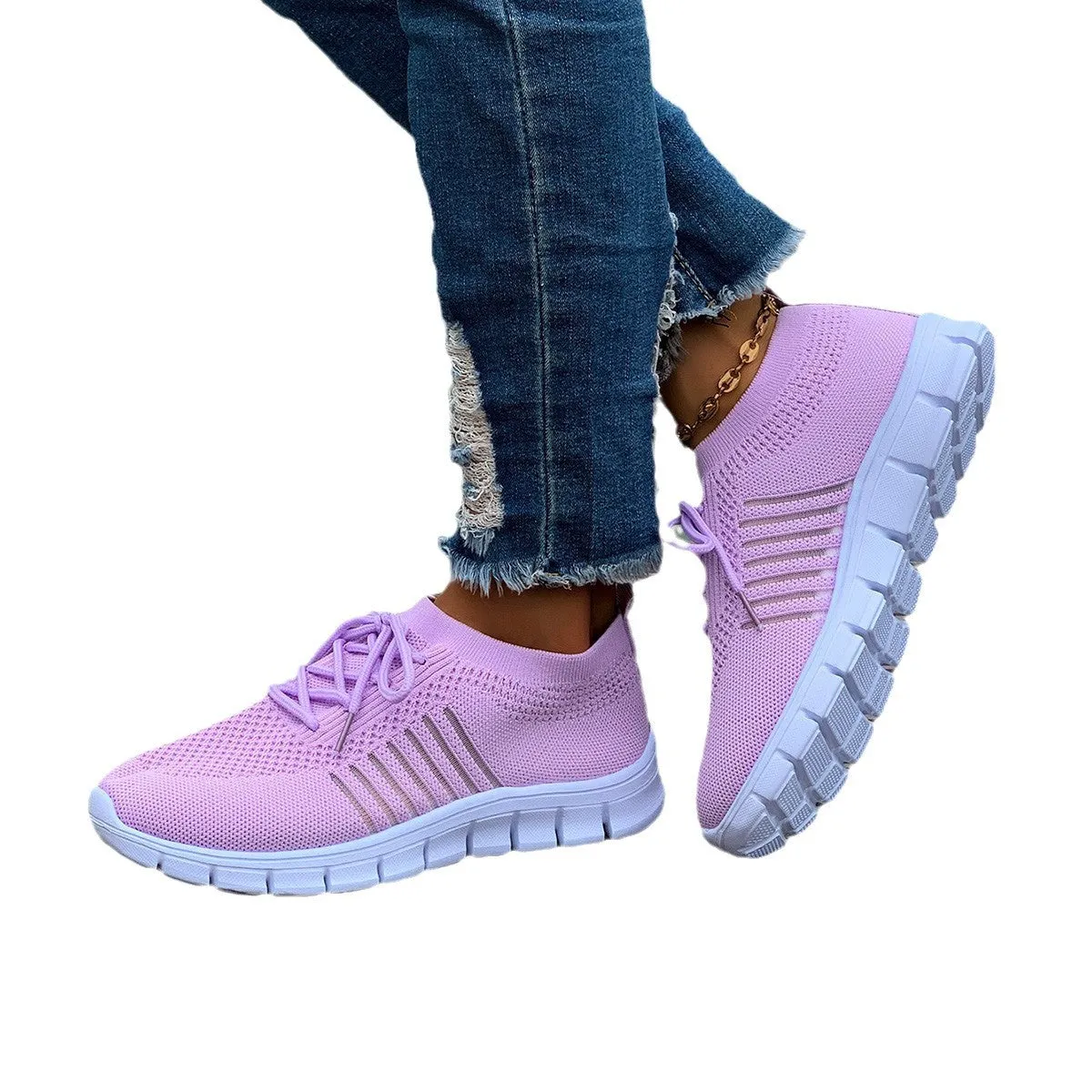 Athletic Shoes - Breathable Mesh Round Toe Athletic