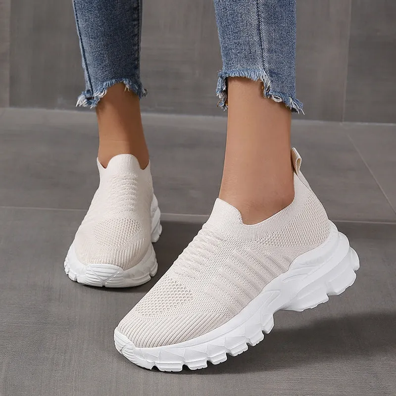 Athletic Shoes - Breathable Mesh Round Toe Platform Athletic