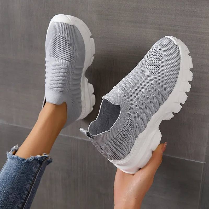 Athletic Shoes - Breathable Mesh Round Toe Platform Athletic