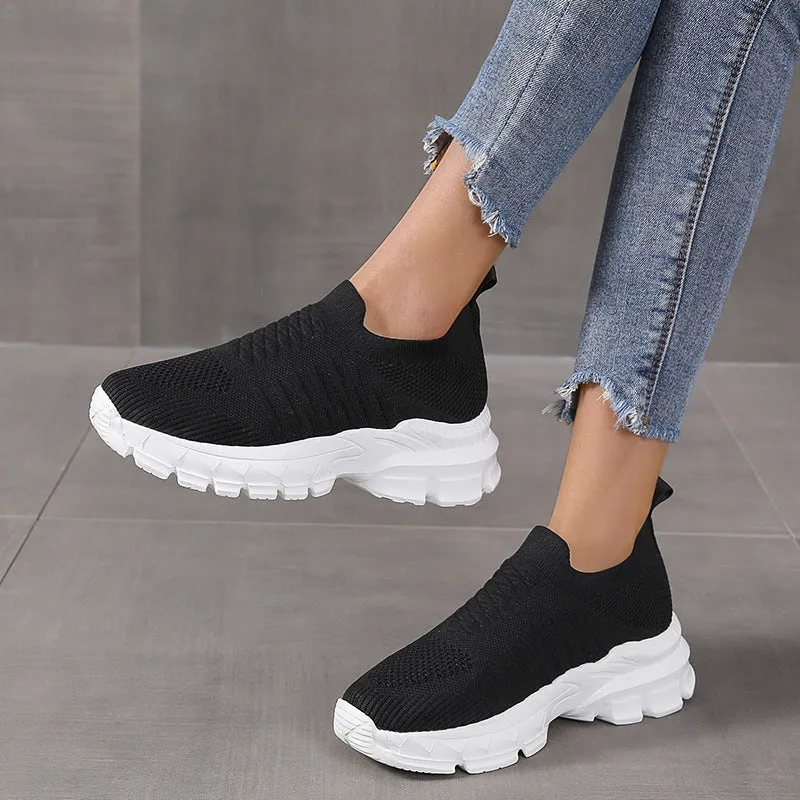 Athletic Shoes - Breathable Mesh Round Toe Platform Athletic