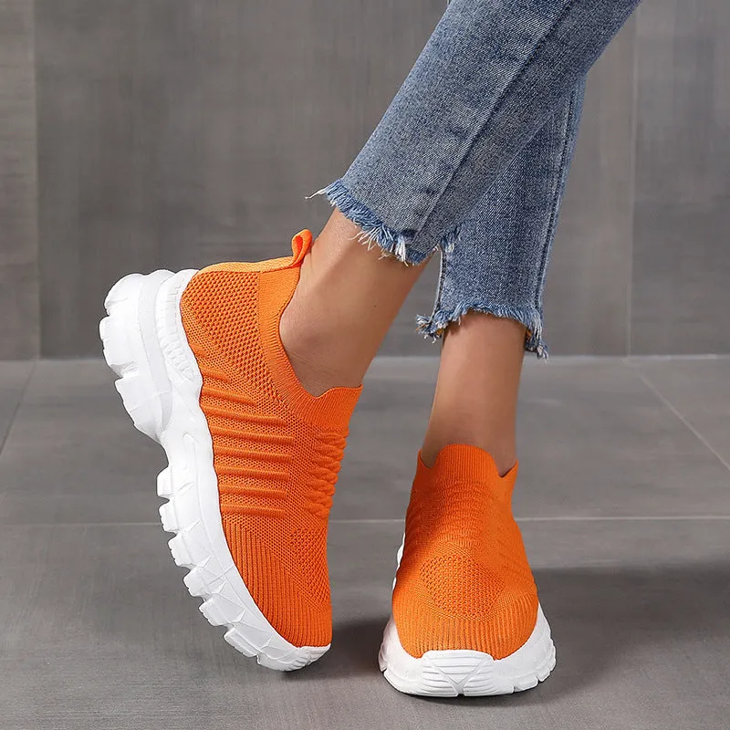 Athletic Shoes - Breathable Mesh Round Toe Platform Athletic