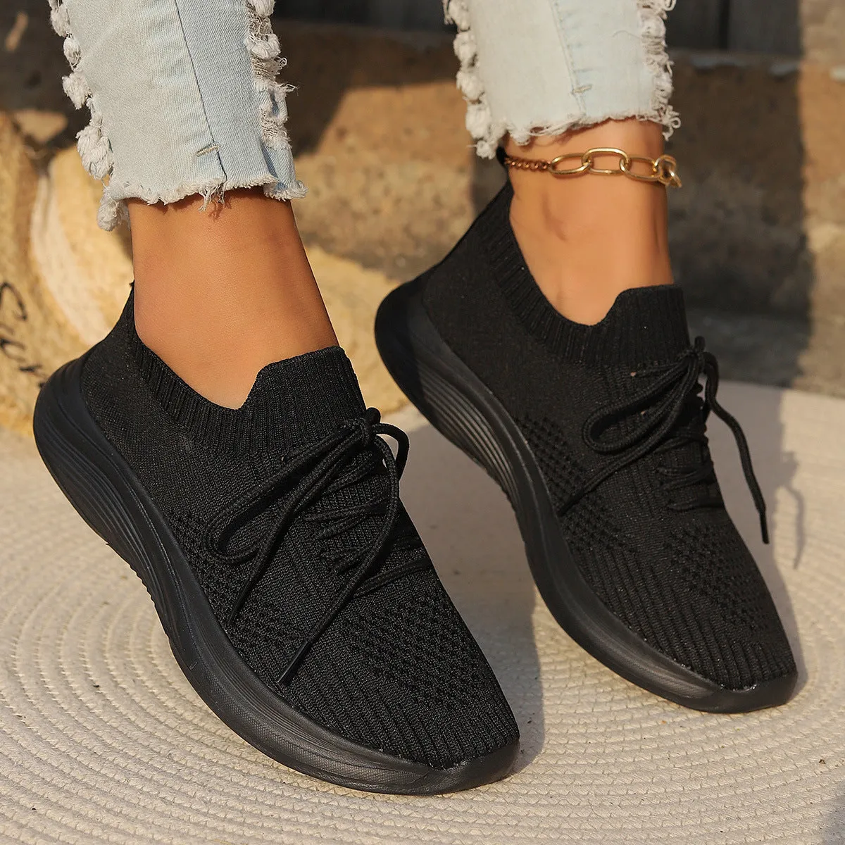 Athletic Shoes - Lace Up Mesh Breathable Athletic