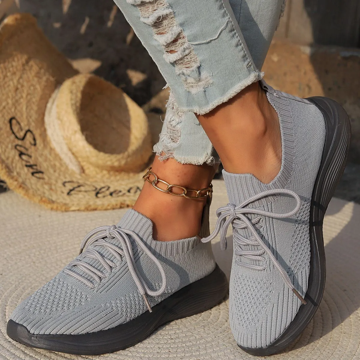 Athletic Shoes - Lace Up Mesh Breathable Athletic