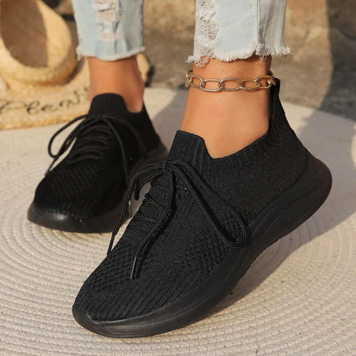 Athletic Shoes - Lace Up Mesh Breathable Athletic