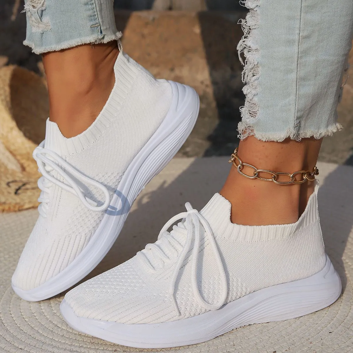 Athletic Shoes - Lace Up Mesh Breathable Athletic