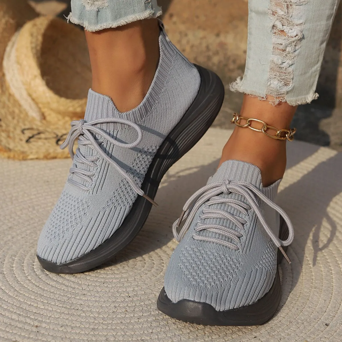 Athletic Shoes - Lace Up Mesh Breathable Athletic