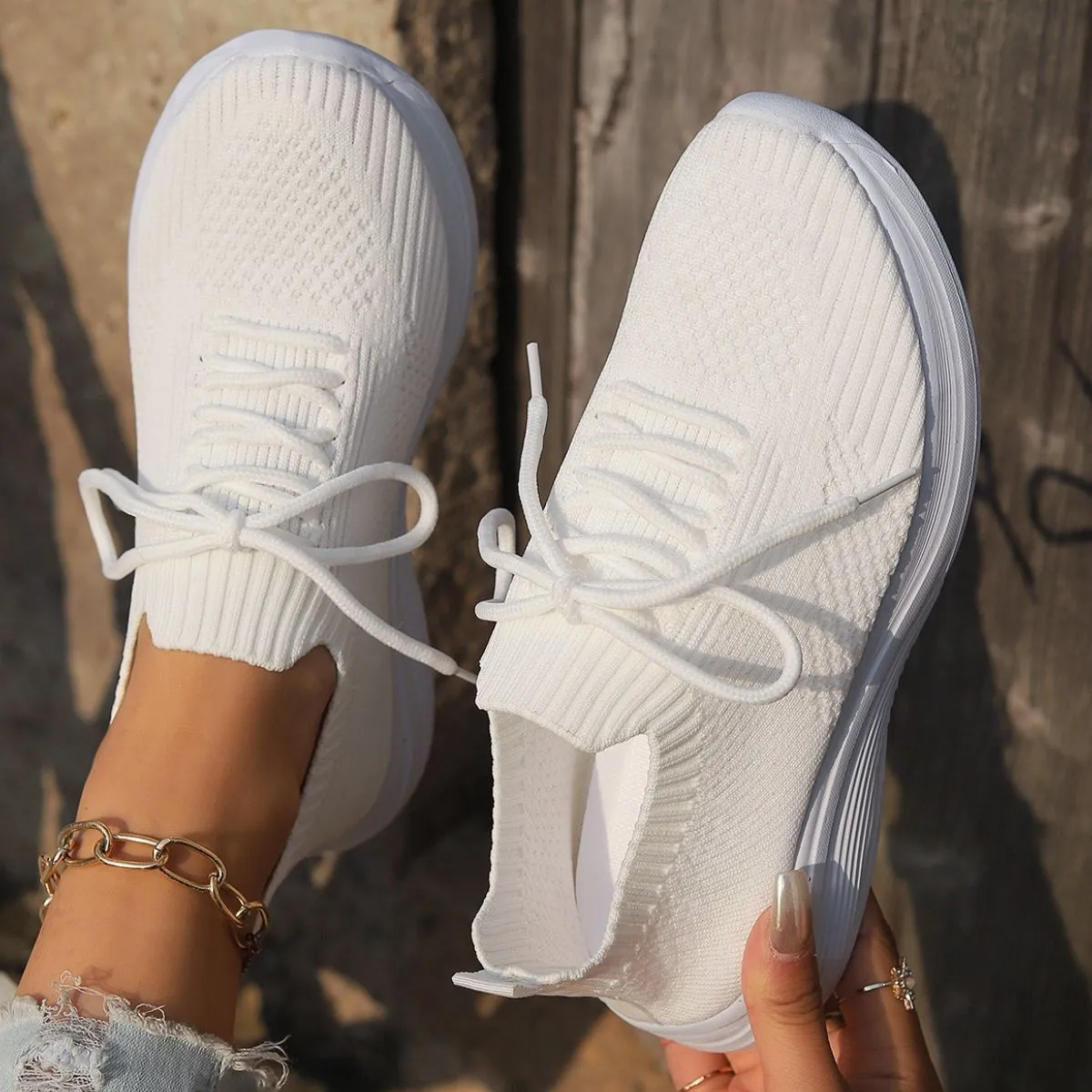 Athletic Shoes - Lace Up Mesh Breathable Athletic