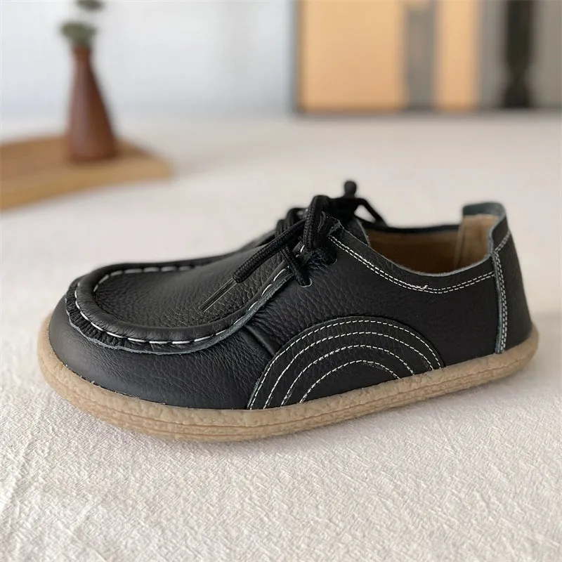 Babakud Women Spring Vintage Art Style Soft Leather Casual Flats Loafers