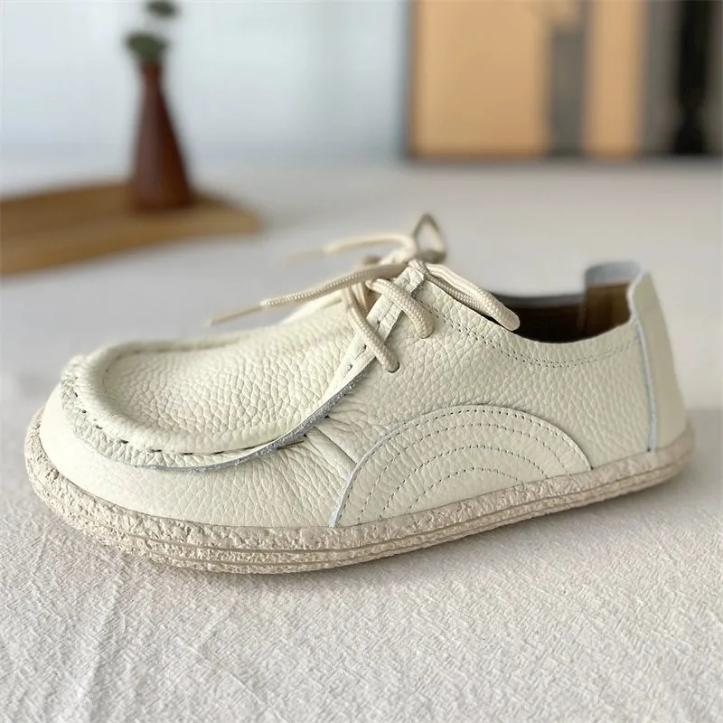 Babakud Women Spring Vintage Art Style Soft Leather Casual Flats Loafers