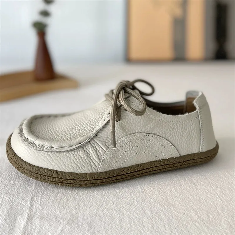 Babakud Women Spring Vintage Art Style Soft Leather Casual Flats Loafers