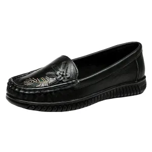 Babakud Women Spring Vintage Floral Leather Flat Loafers
