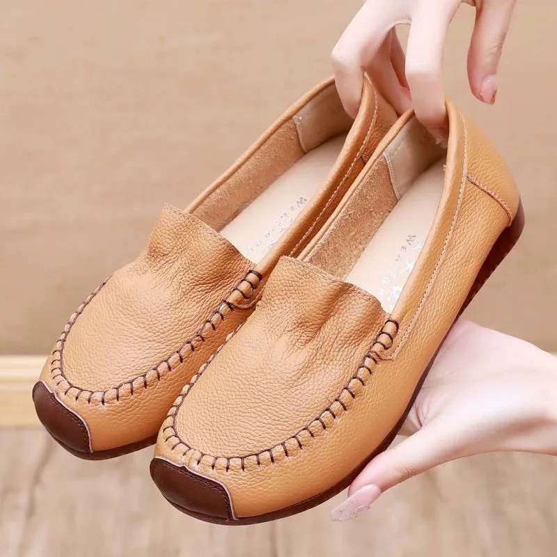 Babakud Women Spring Vintage Leather Soft Sole Loafers