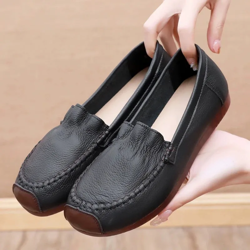 Babakud Women Spring Vintage Leather Soft Sole Loafers