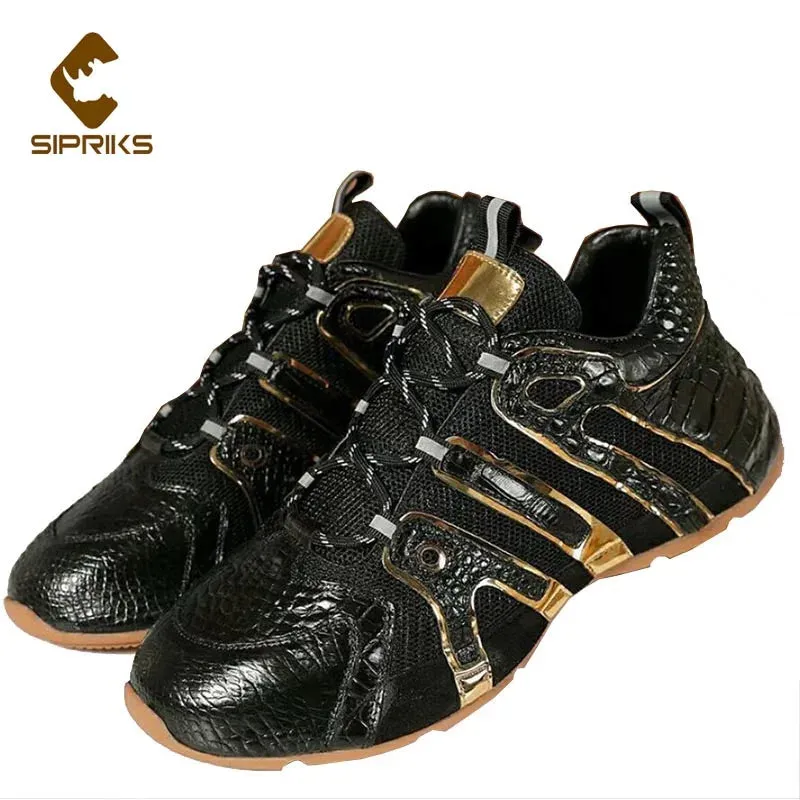 Big discounts Crocodile Skin Casual Shoes Men's Leather Leisure Flats Black Gold Sport Hiking Running Shoe Comfort Alligator 44