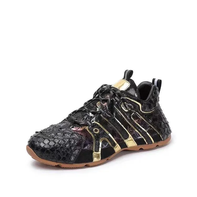 Big discounts Crocodile Skin Casual Shoes Men's Leather Leisure Flats Black Gold Sport Hiking Running Shoe Comfort Alligator 44