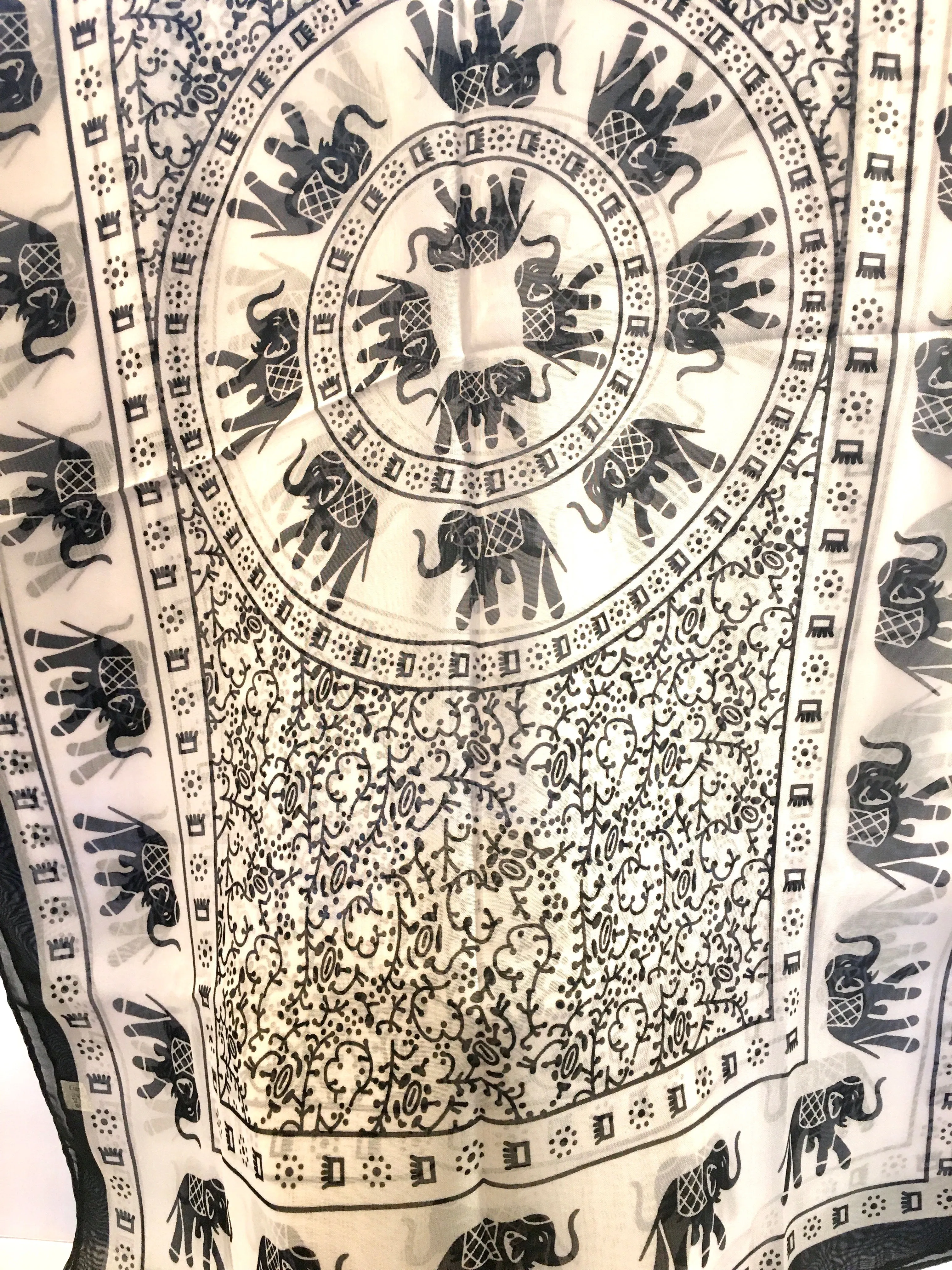 Black and Cream Elephant Scarf 60 x 18"
