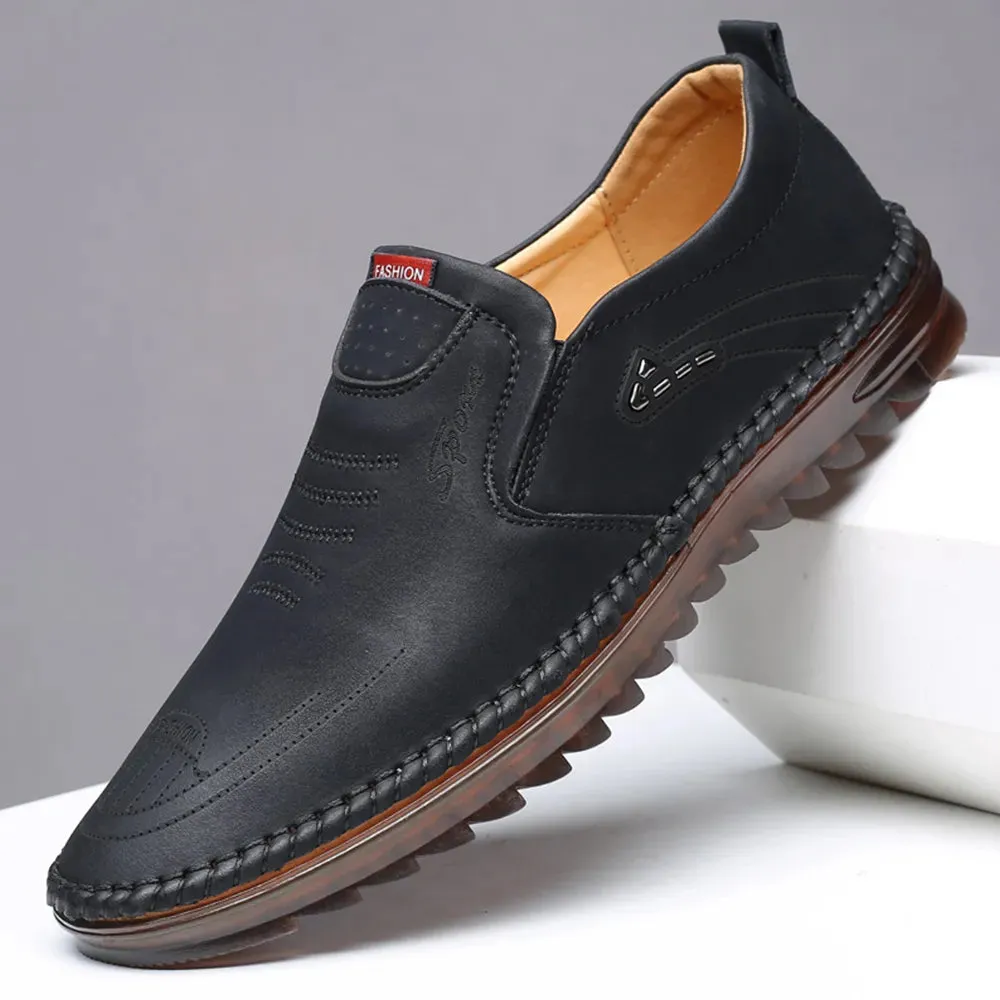 Black Men's soft sole stitched breathable casual Loafer shoes