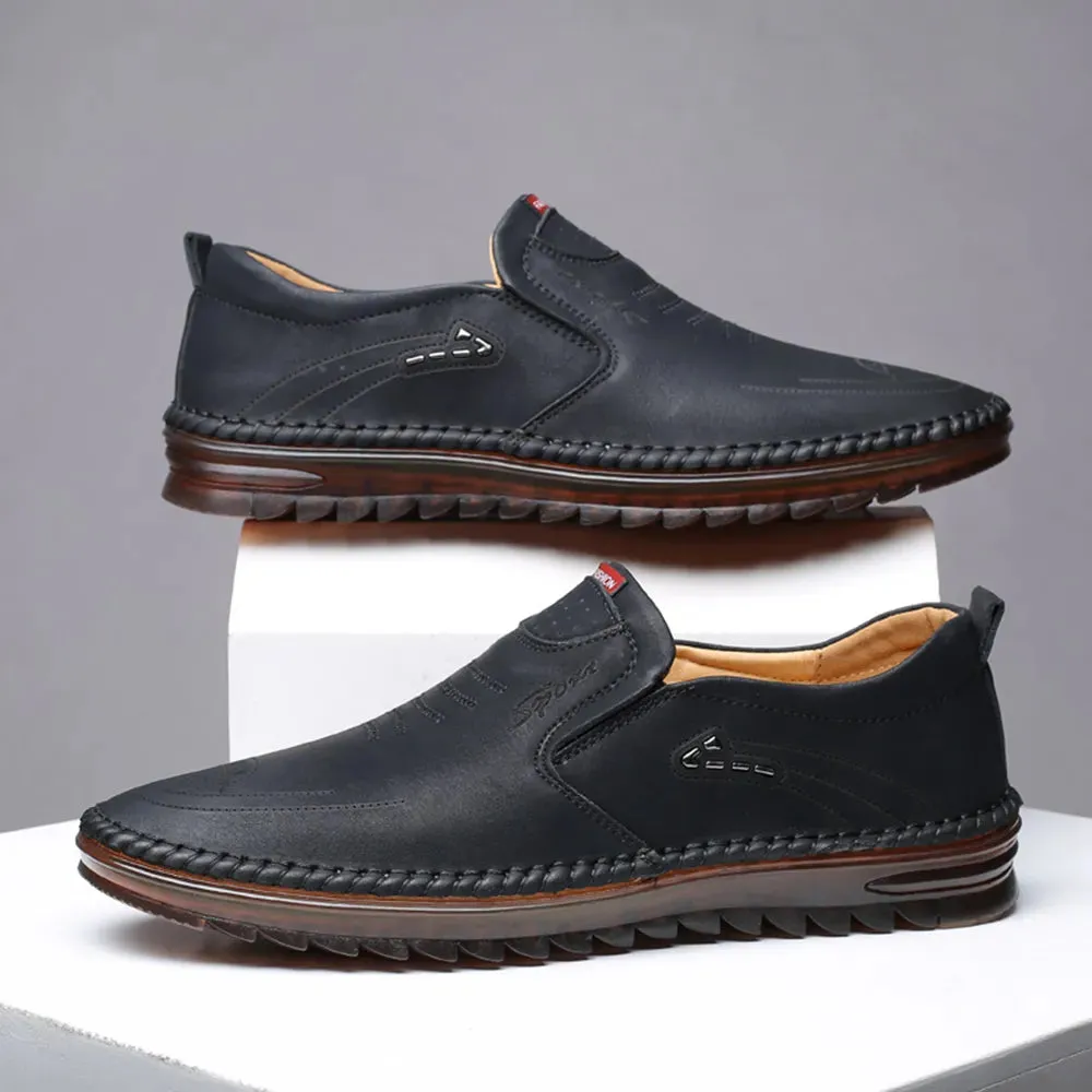 Black Men's soft sole stitched breathable casual Loafer shoes