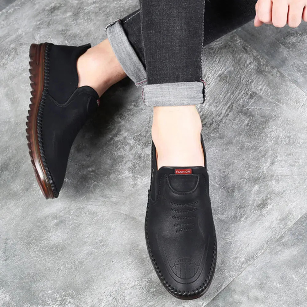 Black Men's soft sole stitched breathable casual Loafer shoes