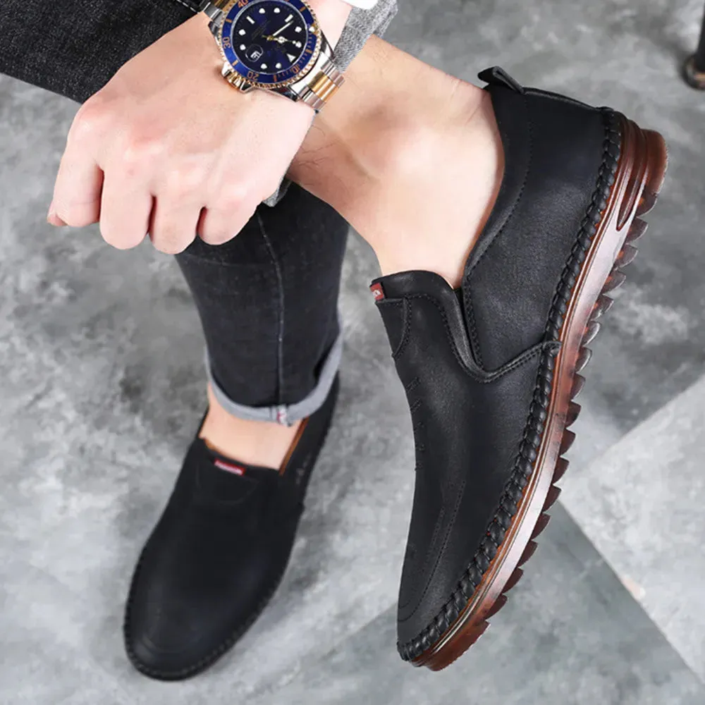 Black Men's soft sole stitched breathable casual Loafer shoes