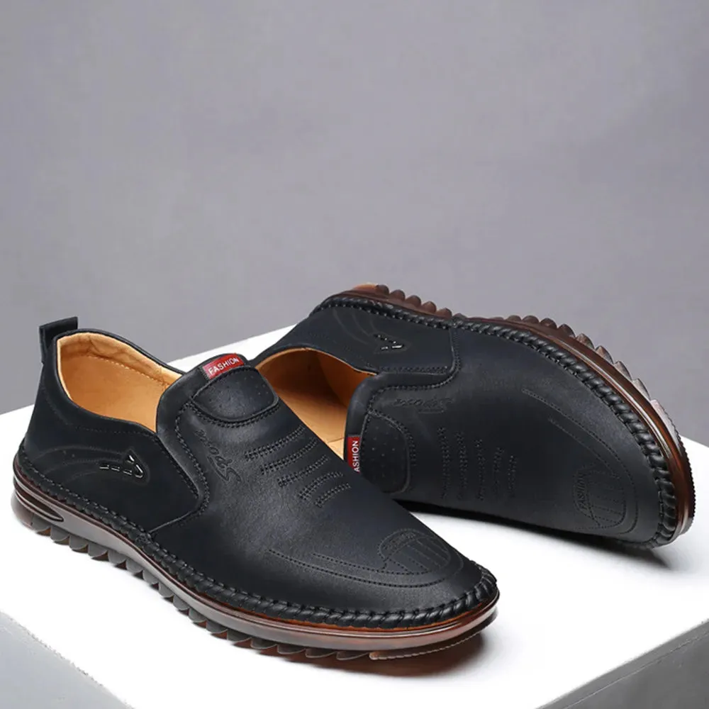 Black Men's soft sole stitched breathable casual Loafer shoes