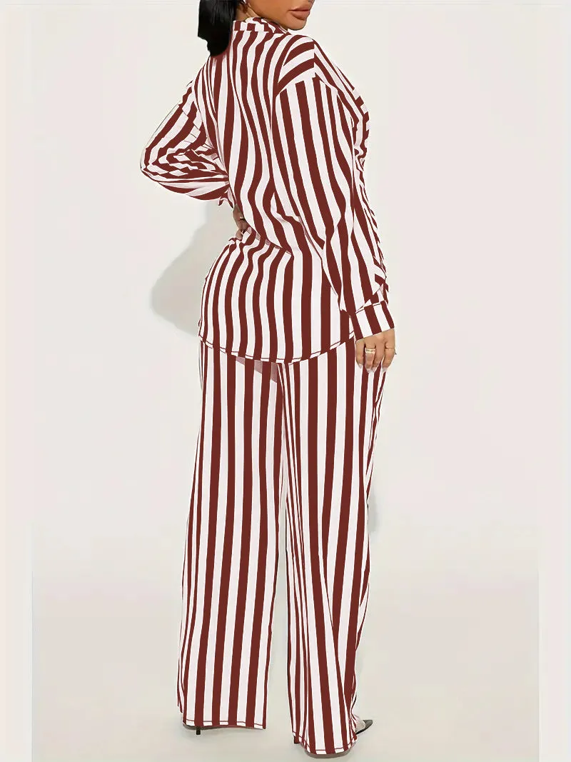 Bold Black and White Striped Long Sleeve Shirt and Pants Set