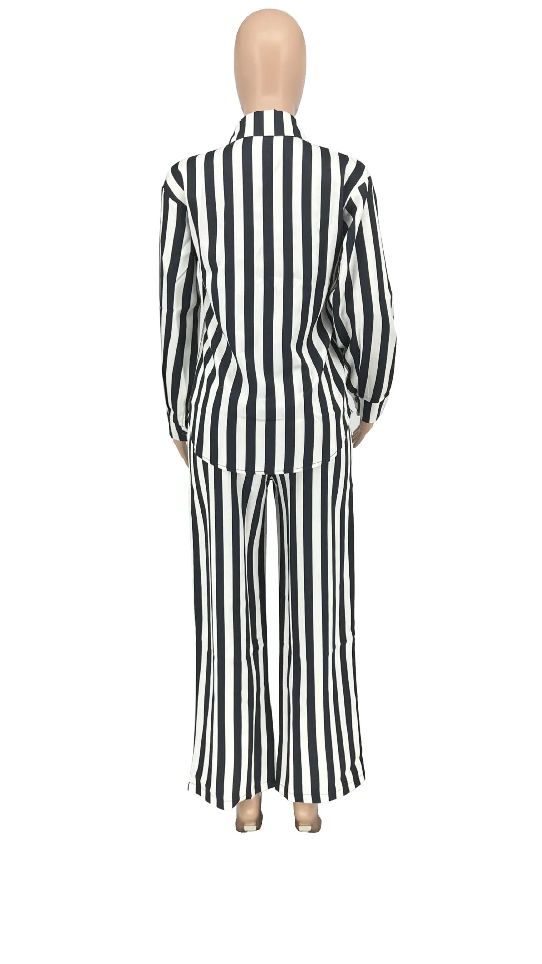 Bold Black and White Striped Long Sleeve Shirt and Pants Set