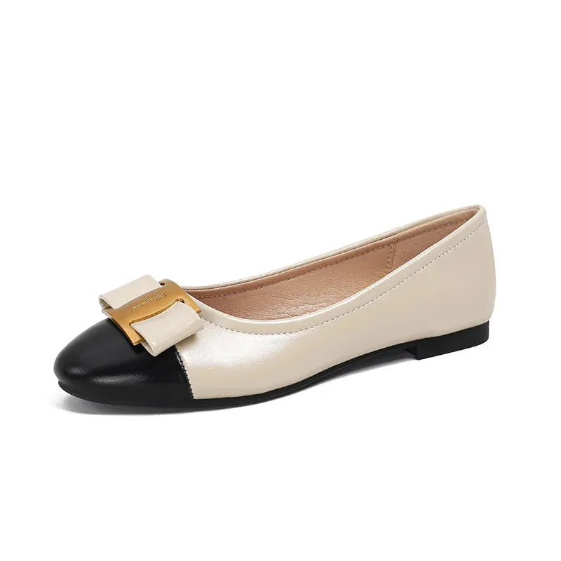 Bow Color-blocking Casual Flats