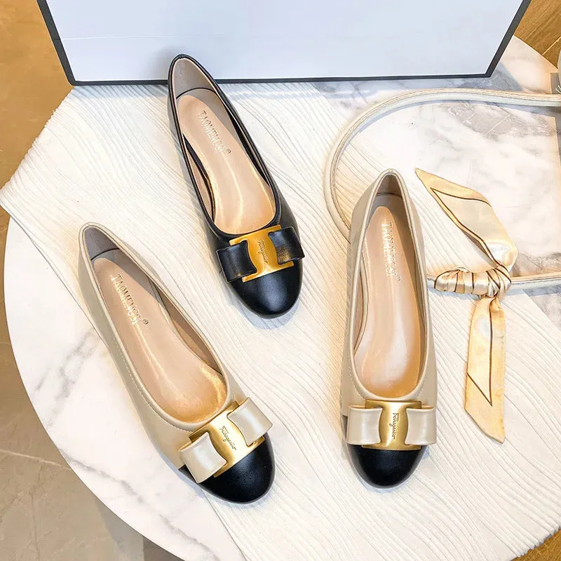 Bow Color-blocking Casual Flats