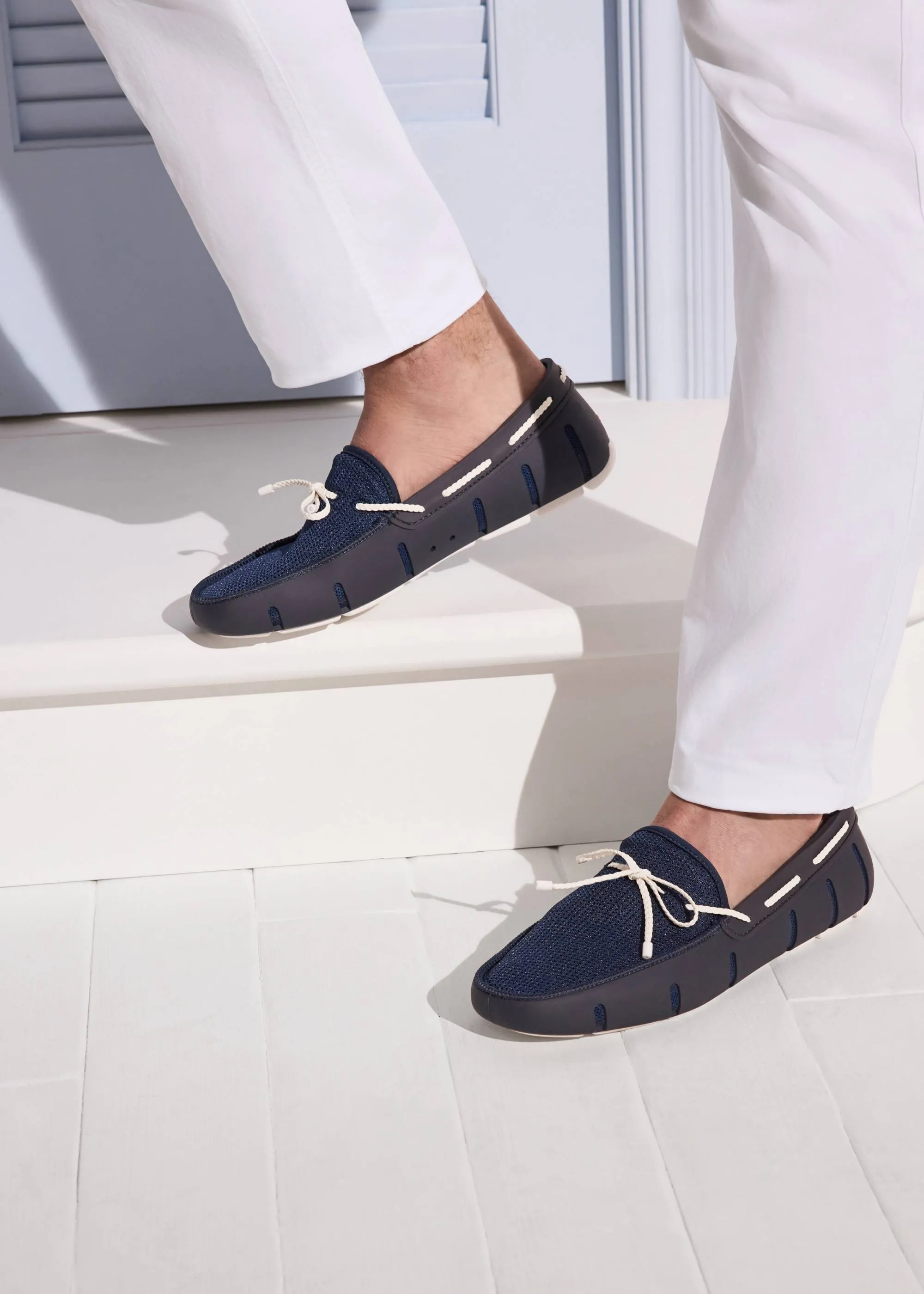 Braided Lace Loafer in Navy White