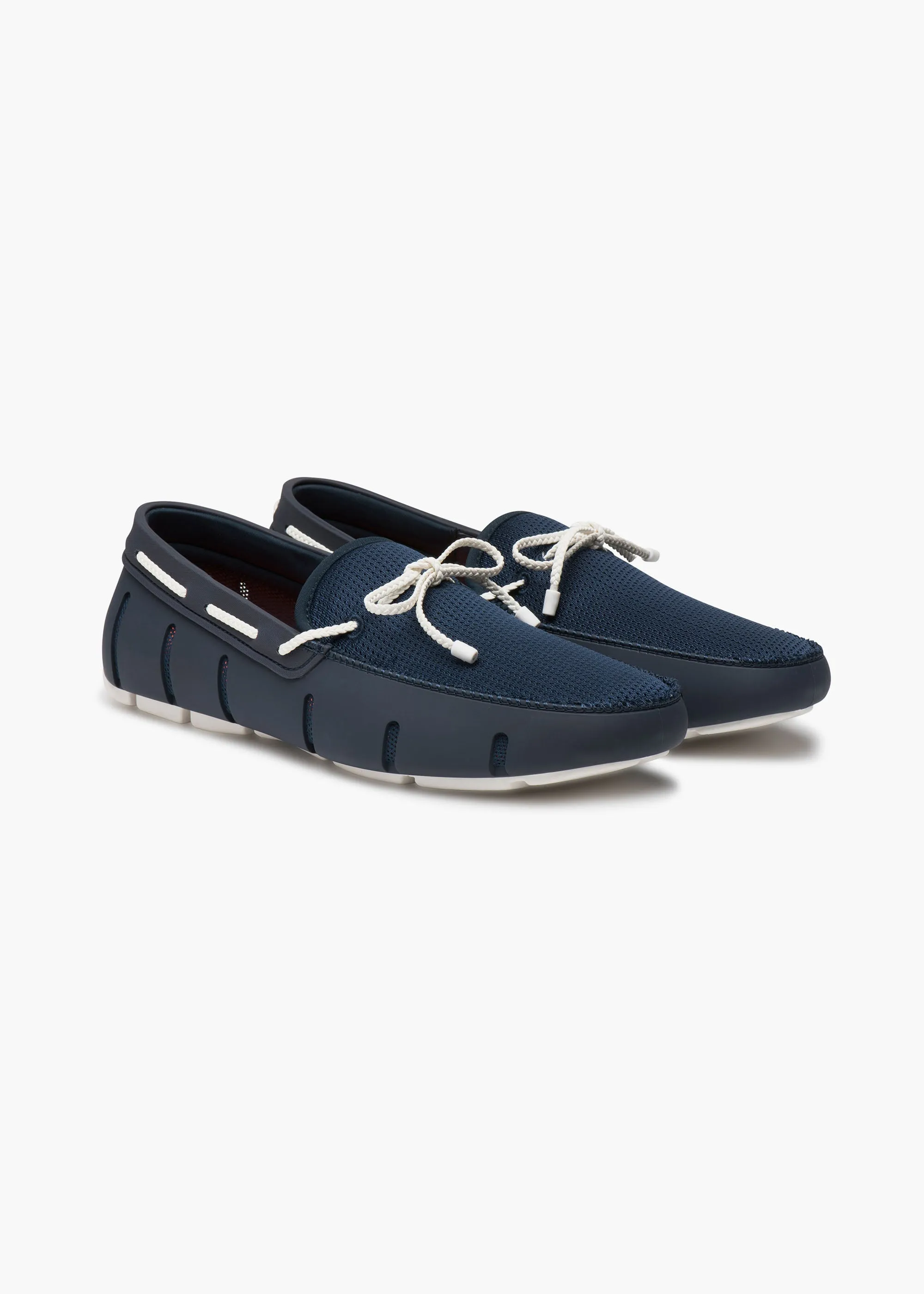 Braided Lace Loafer in Navy White