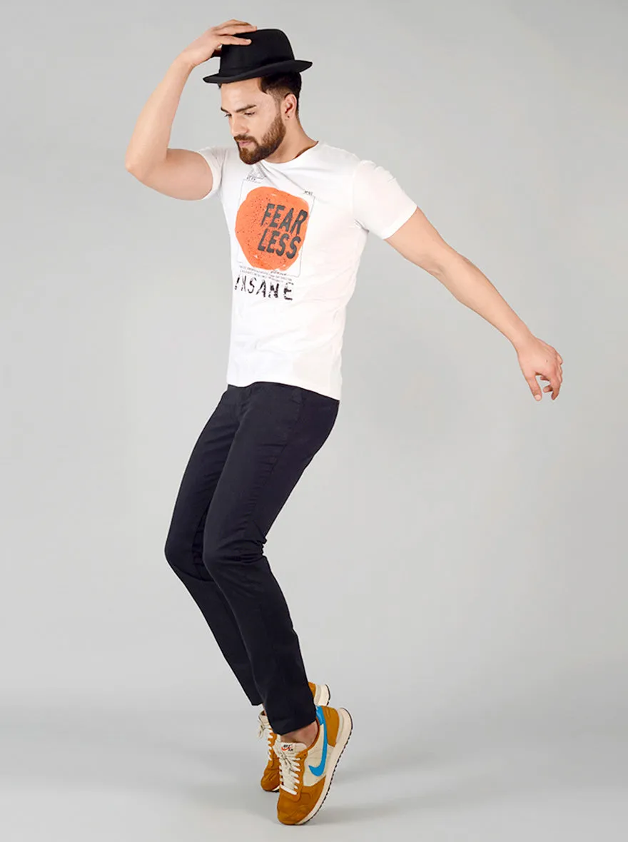 Bright White Printed Slim Fit T-shirt | JadeBlue