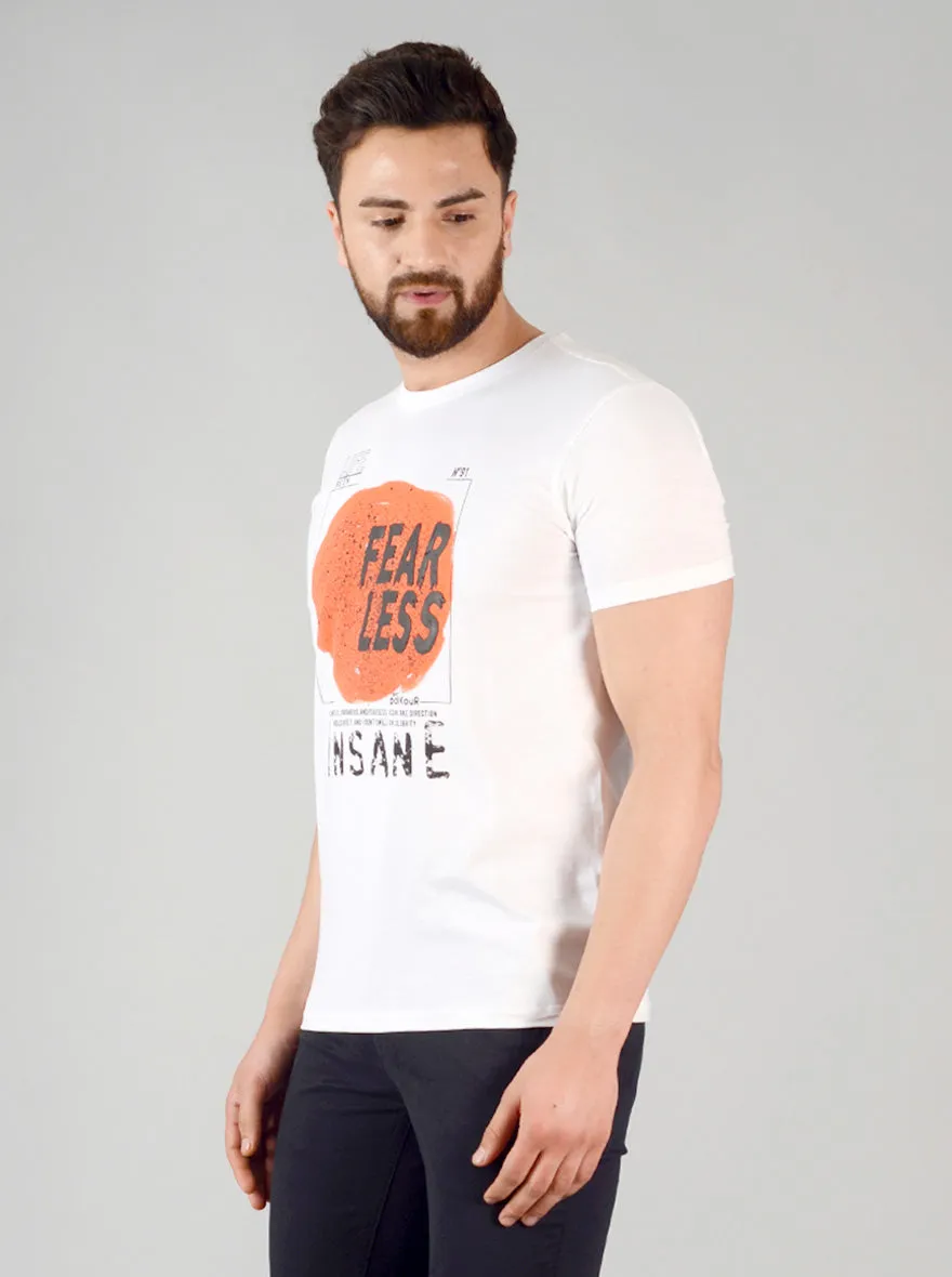 Bright White Printed Slim Fit T-shirt | JadeBlue