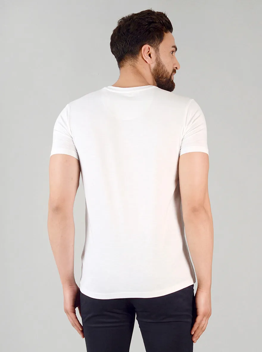 Bright White Printed Slim Fit T-shirt | JadeBlue