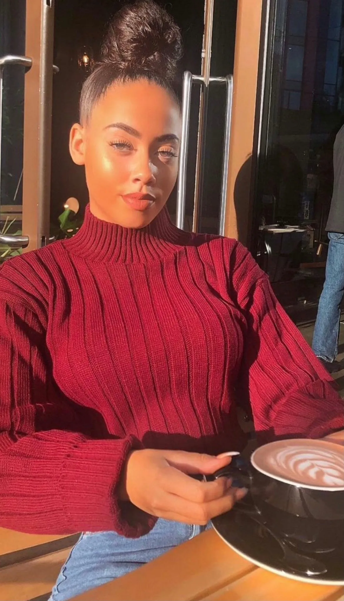 Burgundy Turtle Neck Oversized Knitted Jumper