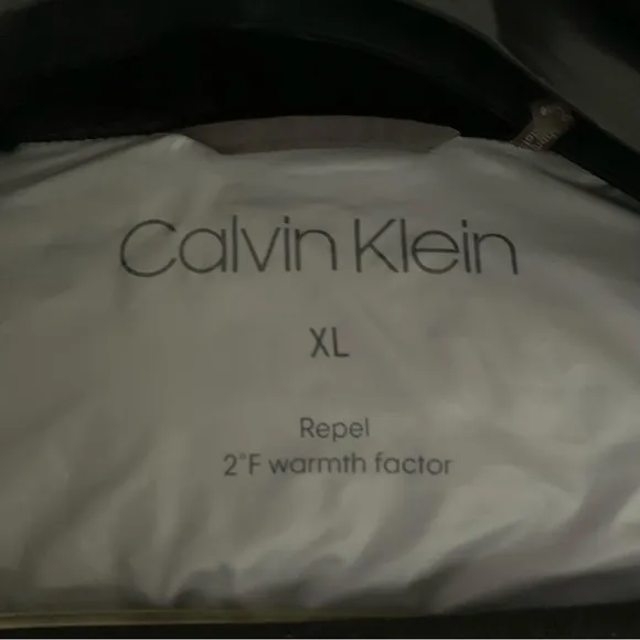 Calvin Klein Repel Grey Puffer Coat XL Hooded Black Faux Fur Trim - Like New!